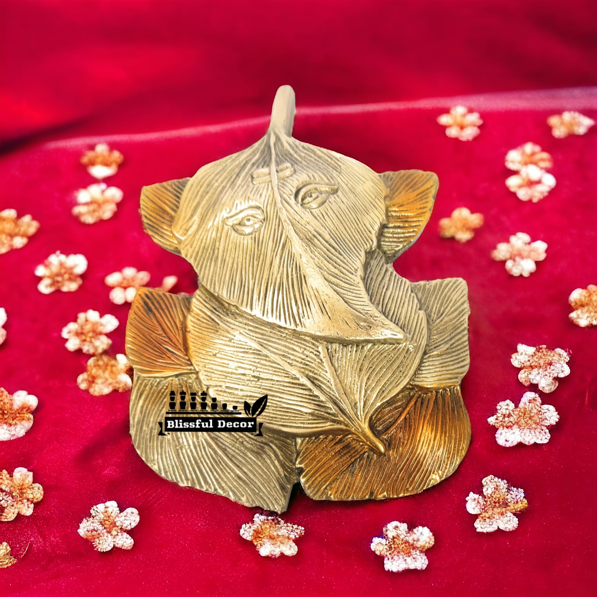 Blissful Decor Brass Pipal Leafs Ganesha Ganpati Idol Ganesha Wall Hanging Hanging Patta Ganesh Ji Ganesha Wall Sculpture Modern
